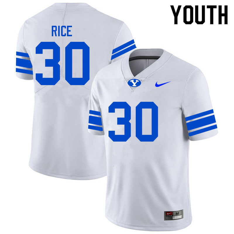 Youth #30 Quenton Rice BYU Cougars College Football Jerseys Sale-White - Click Image to Close